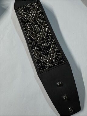 Shyanne Black Beaded Wide Leather Bracelet